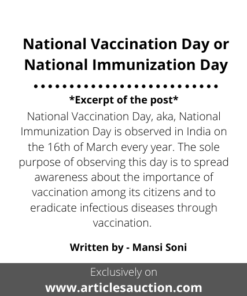 National Vaccination Day or National Immunization Day - Articles Auction