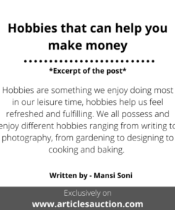 Hobbies that can help you make money - Articles Auction